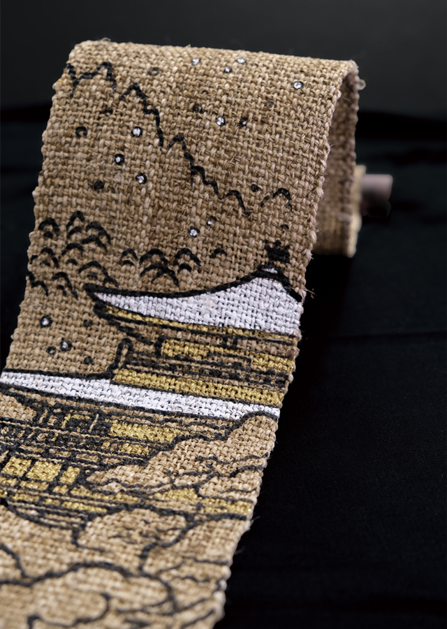 手染め麻細タペ「雪中金閣 Zen」 [京都洛柿庵オンラインショップ]