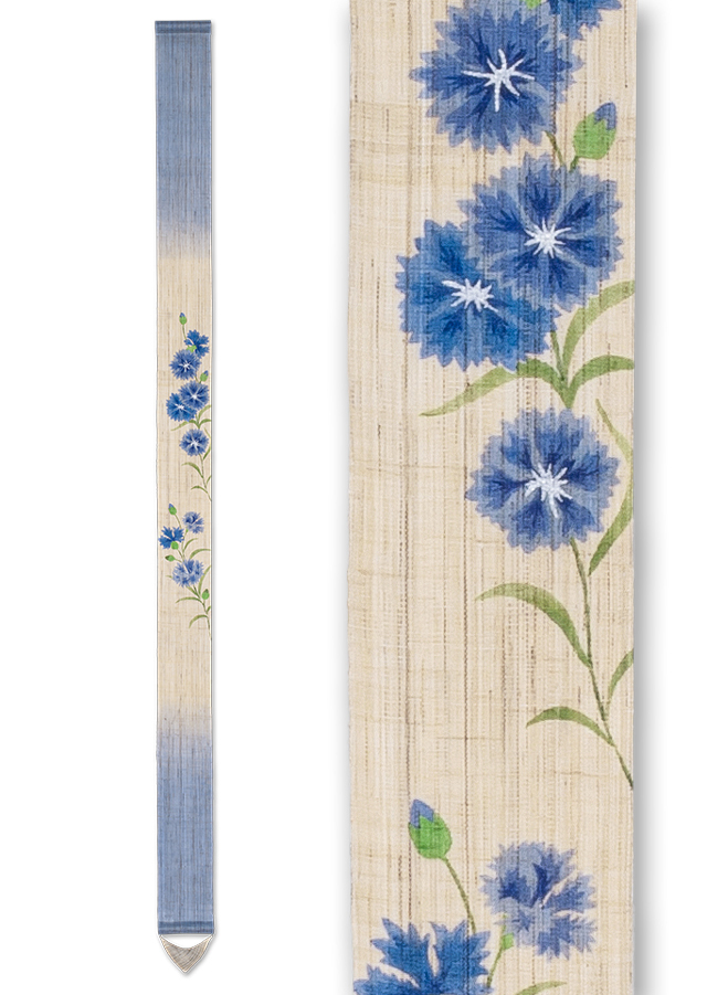 手染め麻細タペストリー「矢車菊」 [京都洛柿庵オンラインショップ]