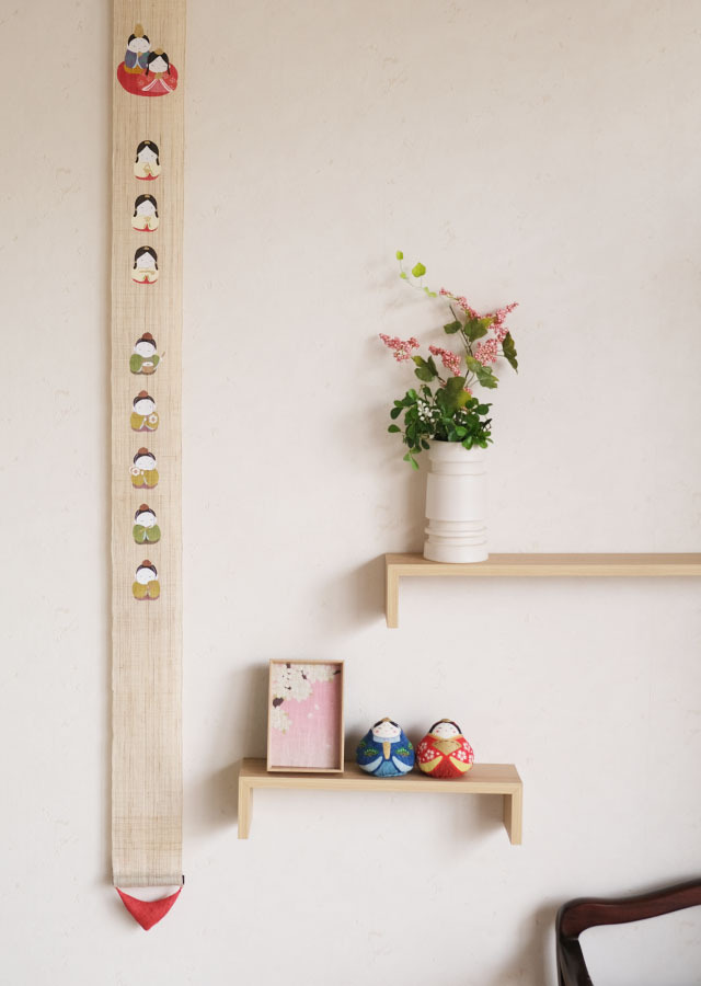 手染め麻細タペストリー「雛祭り」 [京都洛柿庵オンラインショップ]