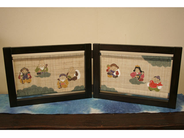 手染め麻ミニ衝立 「七福神」 [京都洛柿庵オンラインショップ]