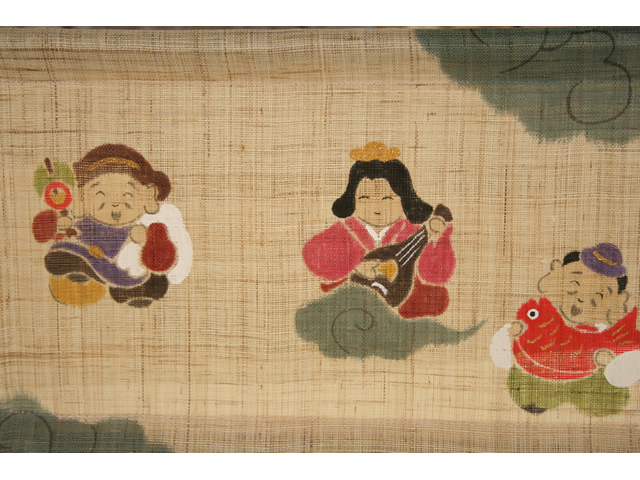 手染め麻ミニ衝立 「七福神」 [京都洛柿庵オンラインショップ]