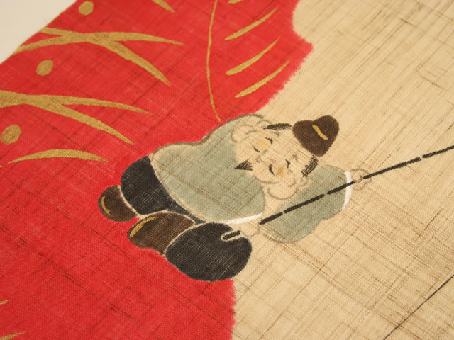 手染め麻タペストリー「鯛恵比寿」 [京都洛柿庵オンラインショップ]