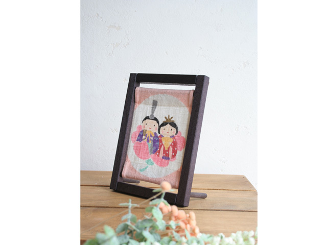 洛柿庵タペストリー 三連 桜花雛 （手染め麻ミニ木枠タペストリー「桜  