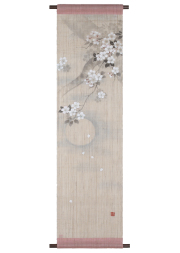 タペストリー　麻　染め 麻タペストリー（型染め） 【月に金彩桜】 『くろちく』 手