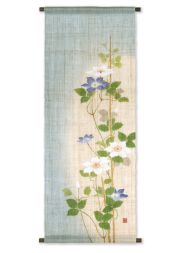 花タペストリー　手染め 手染め麻タペストリー「短冊桃雛」 [京都洛柿庵オンラインショップ]