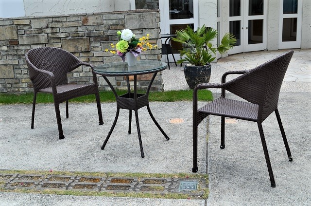 ガーデンファニチャー　ラタン調　テーブル チェア　3点セット set375【送料無料】