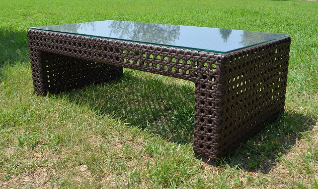 ガーデンファニチャー　ラタン調　長方形テーブル ロータイプ【送料無料】