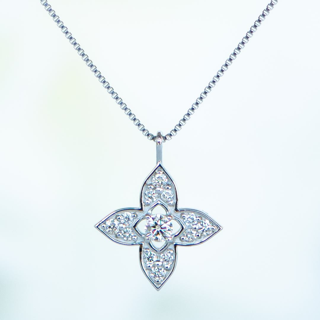 ネックレス プラチナ ダイヤモンド0.15ct(4月誕生石)(天然石)(クローバー/四つ葉)(お花/フラワー)[0621140213]