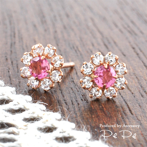 ピアス K10ピンクゴールド ピンクトルマリン キュービック