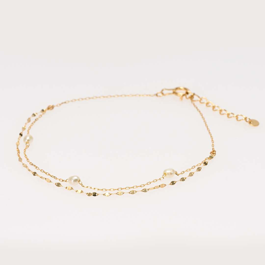 ブレスレット K10イエローゴールド 淡水パール(エクレアチェーン)(2連)(真珠)[0941306203]