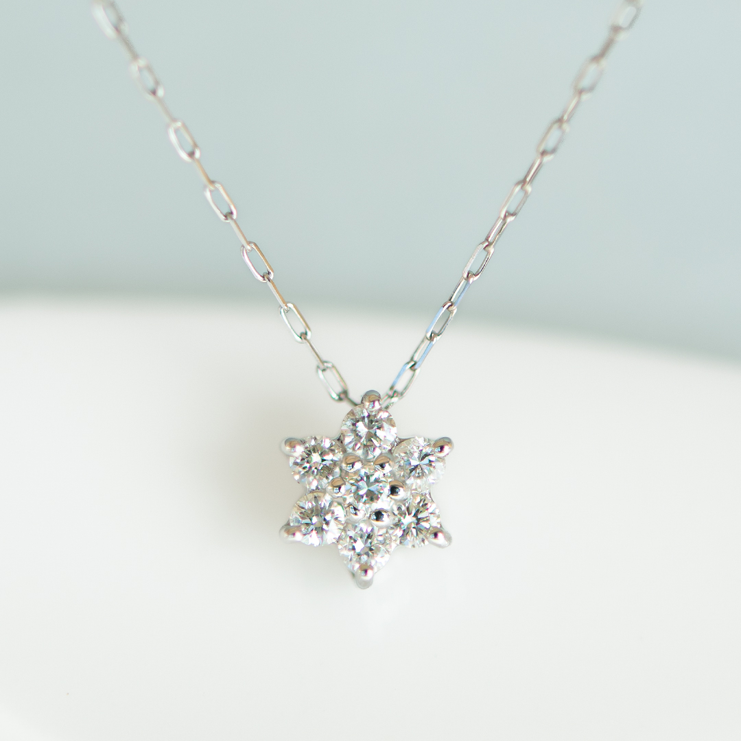 【特別価格ご提供品】ネックレス プラチナ ダイヤモンド合計0.1ct(4月誕生石)(雪の結晶)(花/フラワー)[2221140210]