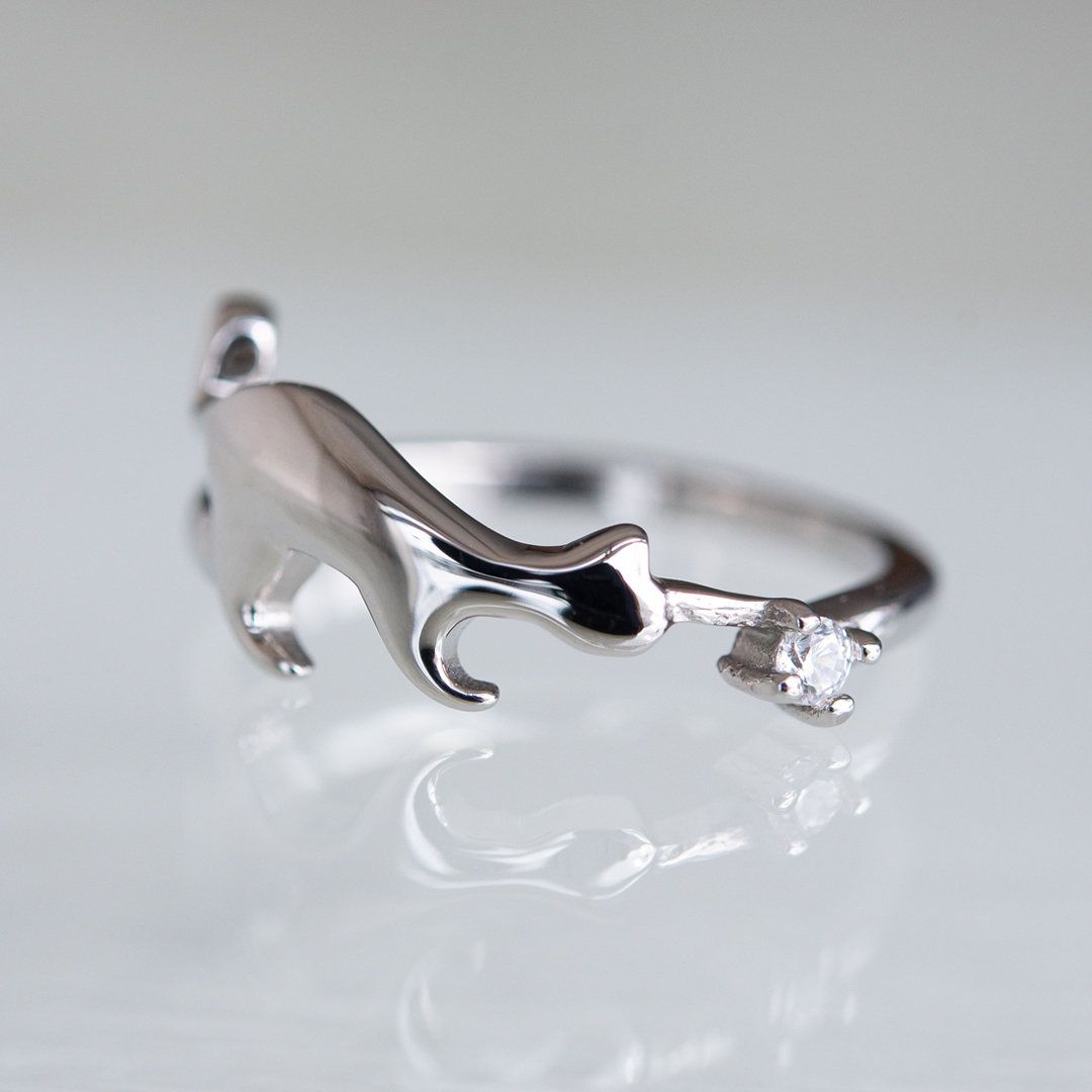 リング ステンレススチール キュービックジルコニア(猫)(ネコ)(ねこ)[2311850101]