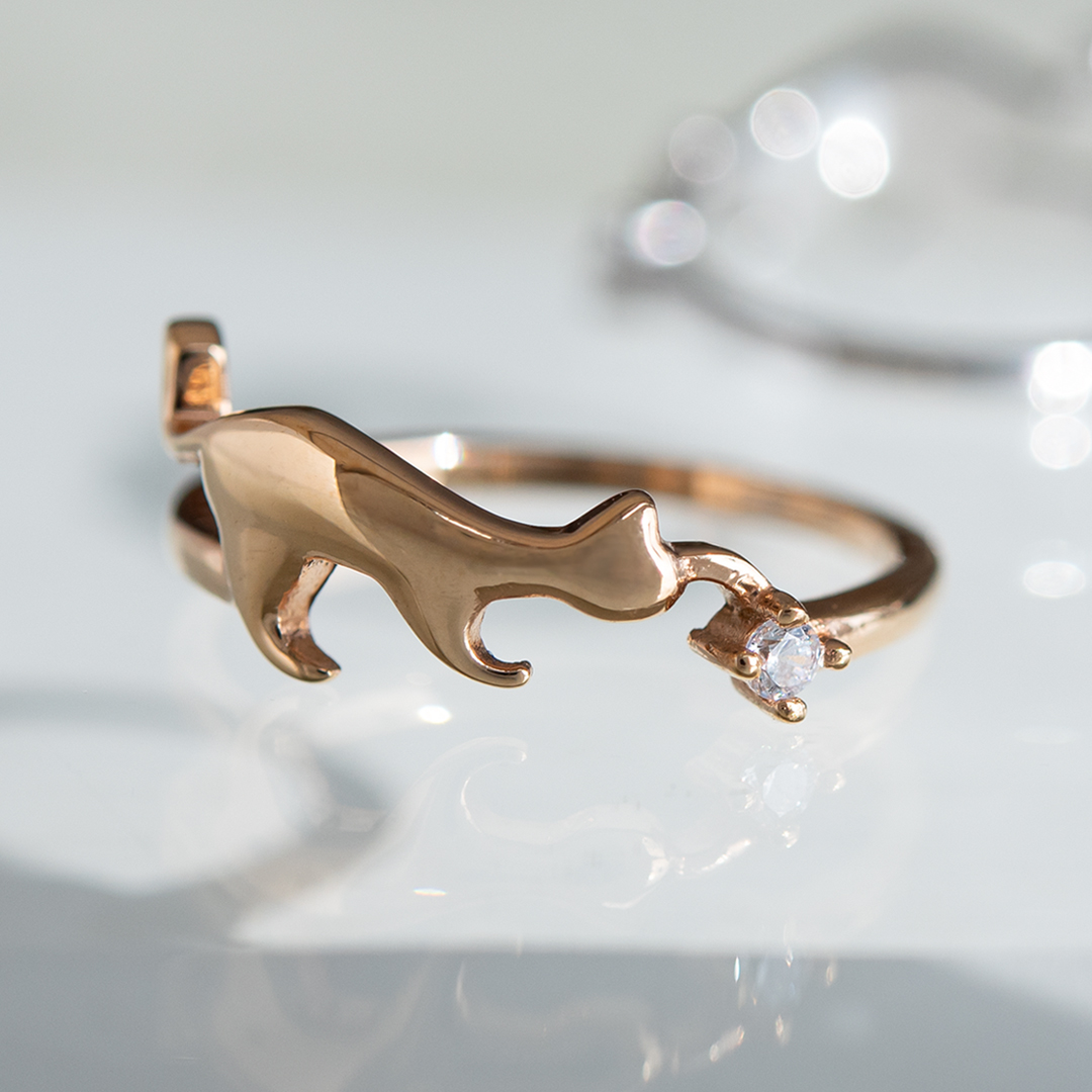 リング ステンレススチール  ピンクゴールドIPコーティング  キュービックジルコニア