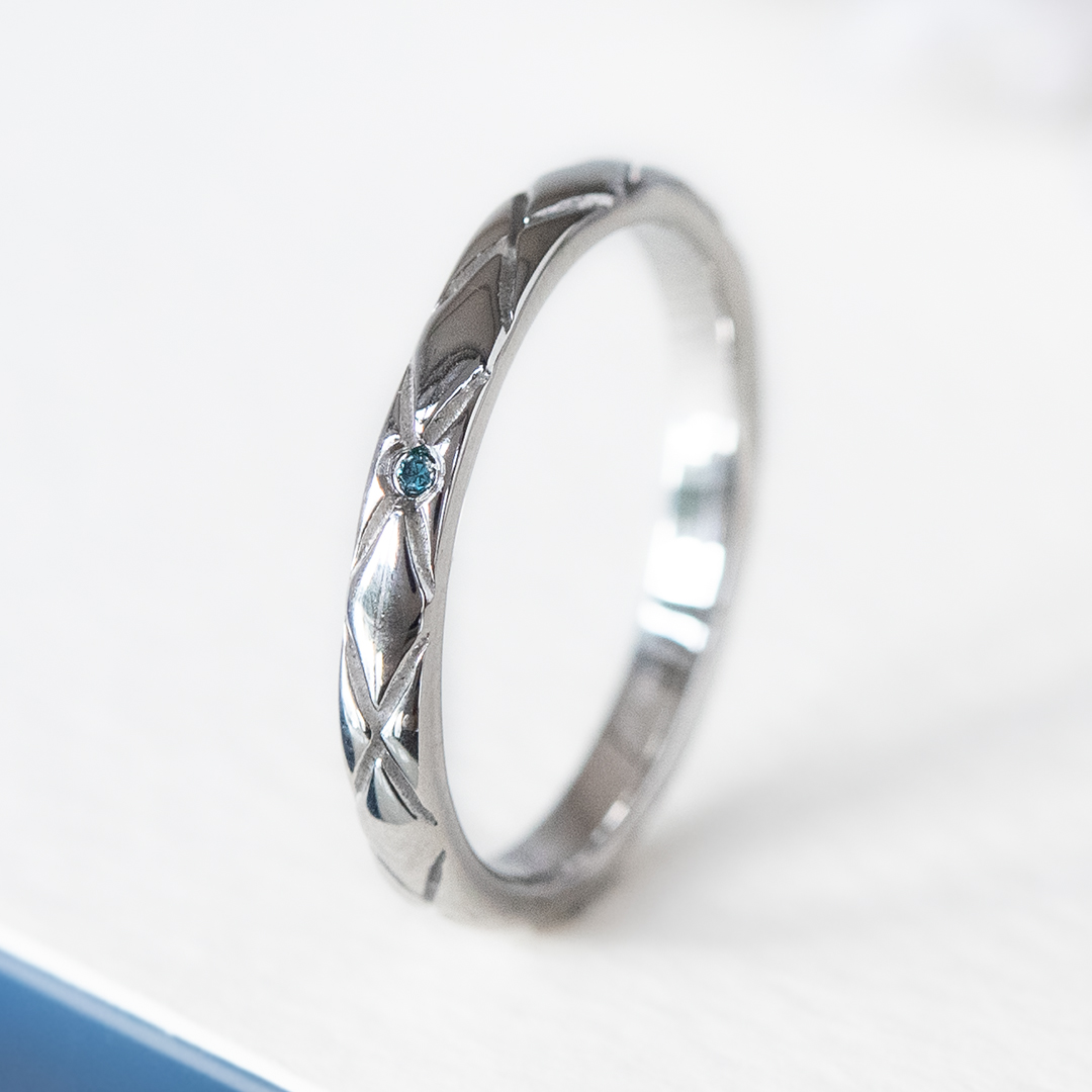 リング ステンレススチール ブルーダイヤモンド