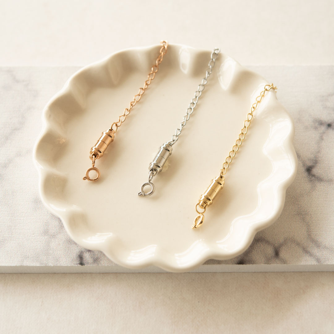 【ネックレスが簡単に着用できるようになる便利金具】ステンレススチール マグネットアジャスターチェーン[2339800101-2339800105-2339800106]