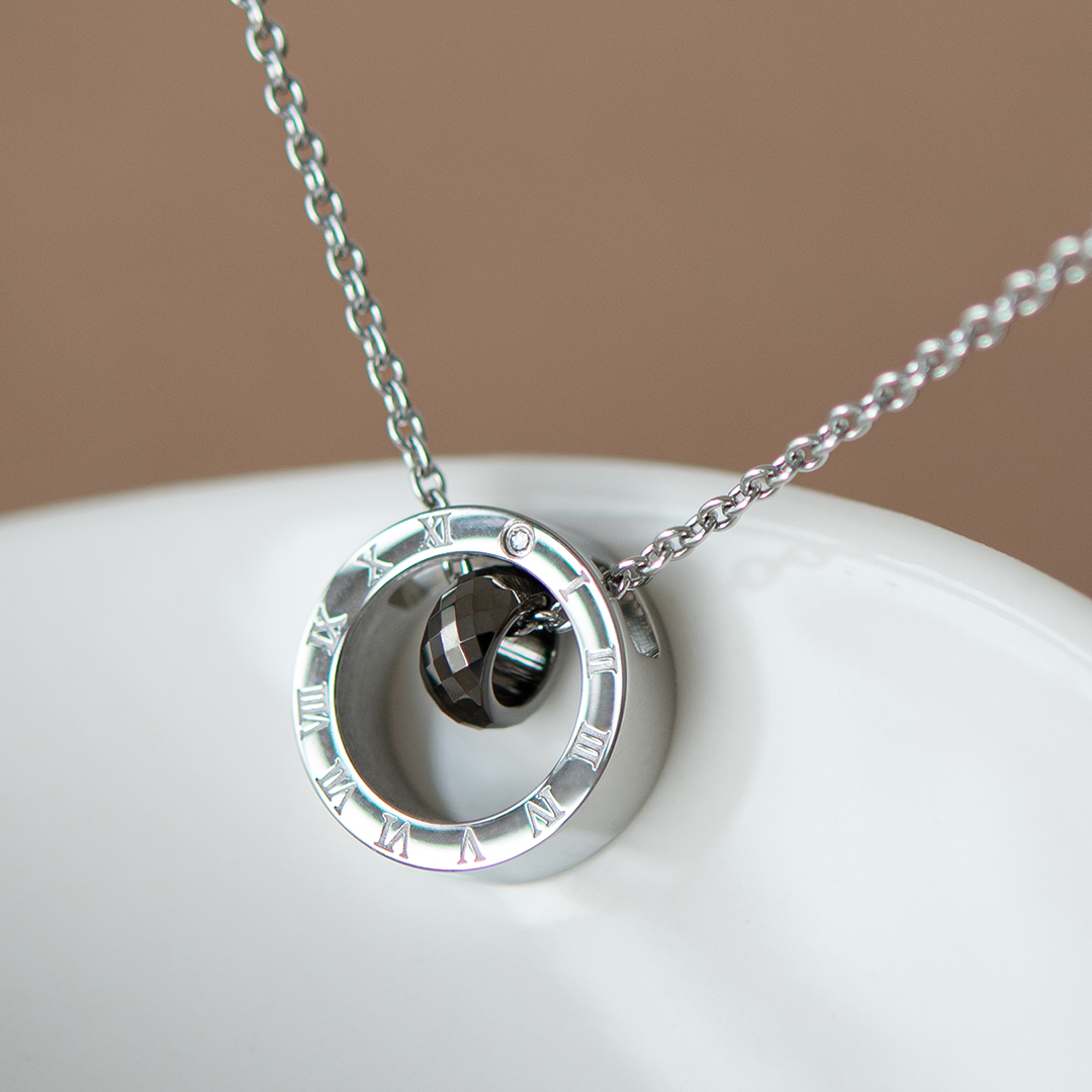 ネックレス サージカルステンレス タングステン ガンメタIPコーティング  ダイヤモンド