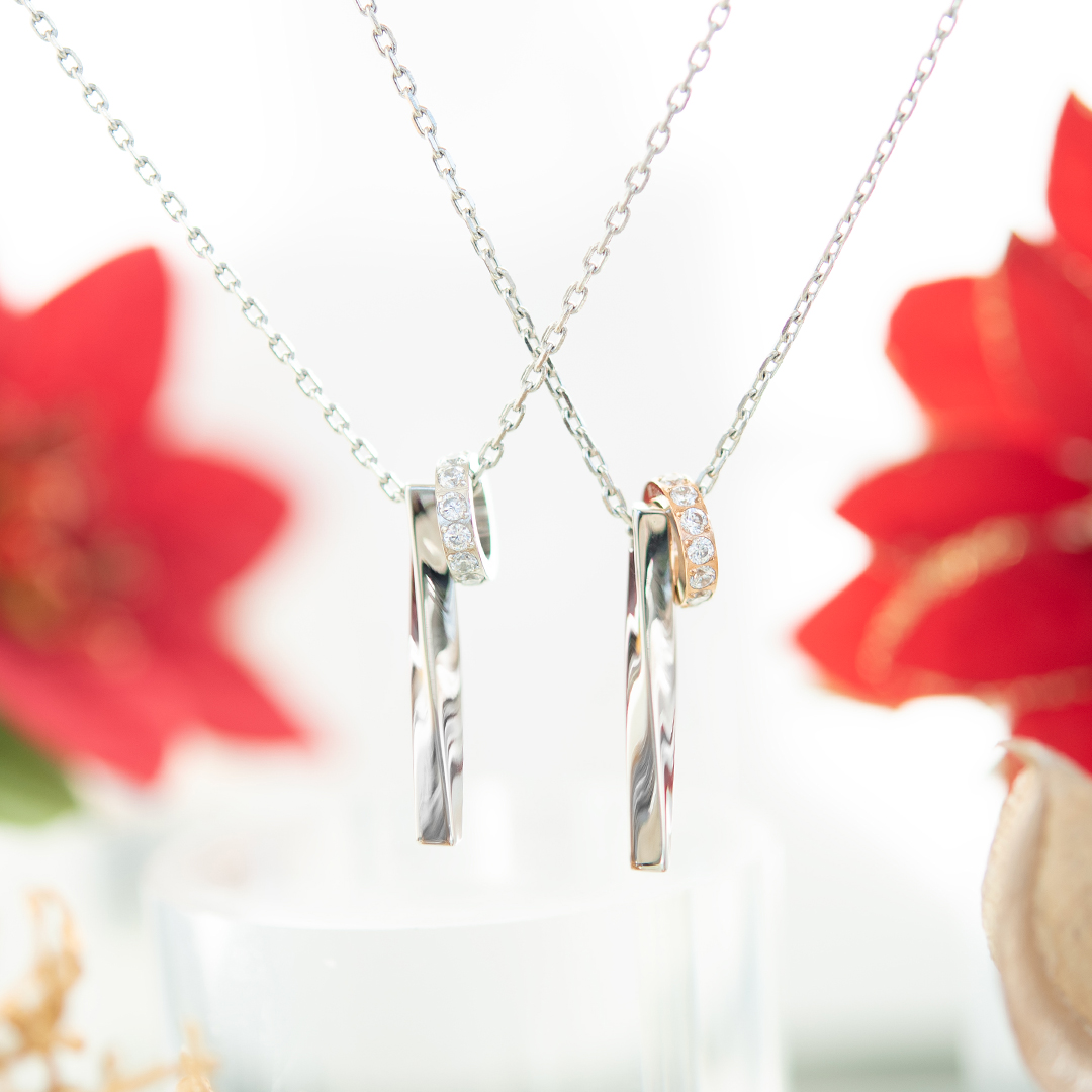 【2025 Christmas gift collection】ペアネックレス(ペアセット）サージカルステンレス ピンクゴールドIPコーティング キュービックジルコニア