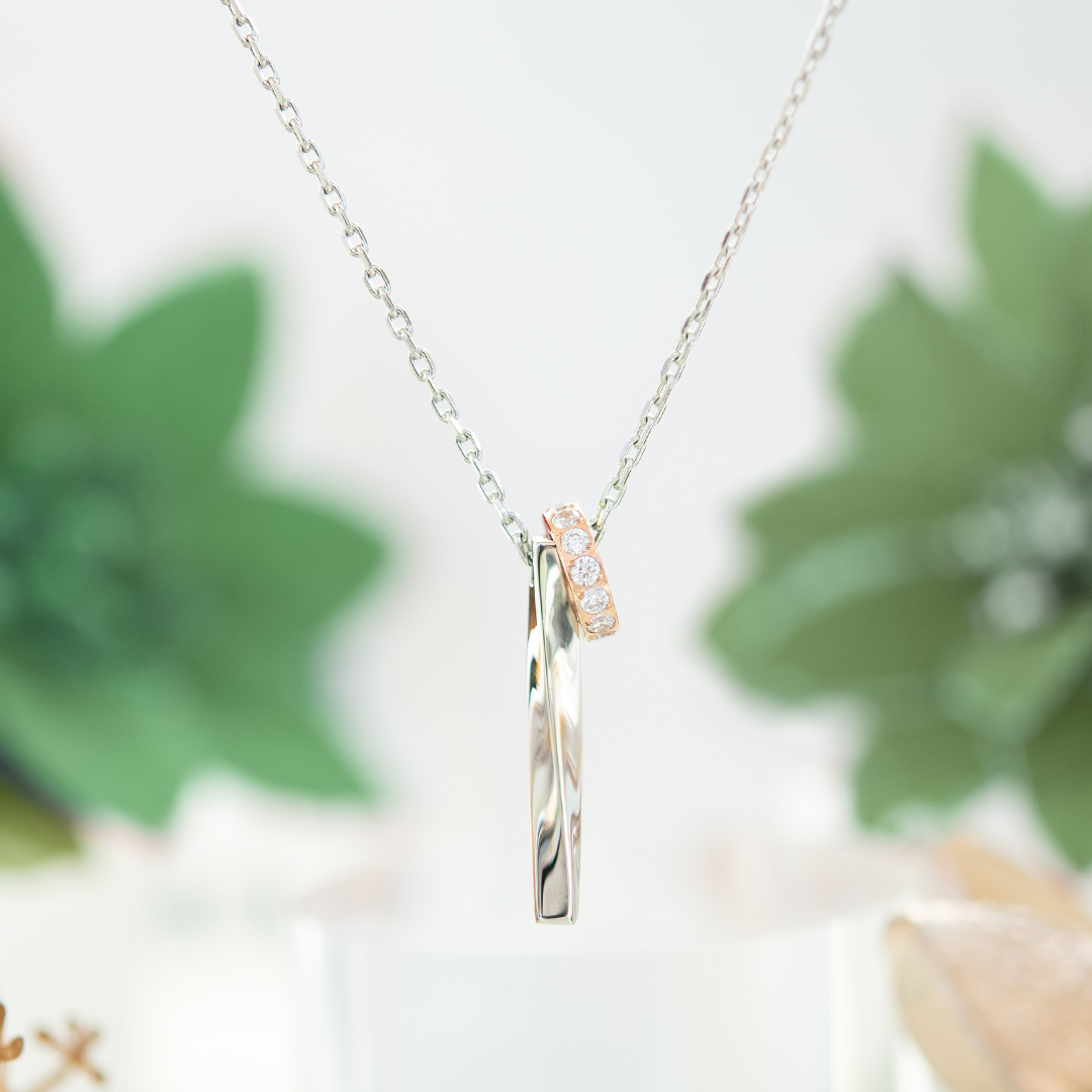 ネックレス サージカルステンレス ピンクゴールドIPコーティング キュービックジルコニア