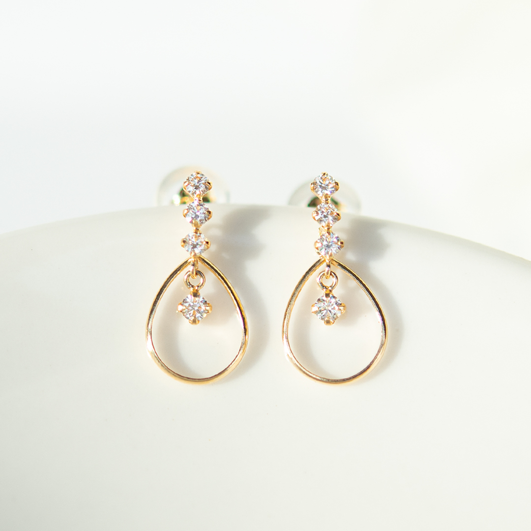 ピアス K18イエローゴールド ダイヤモンド合計0.2ct(4月誕生石)(雫/しずく/ドロップ)(鑑別カード付き)[5751340106]