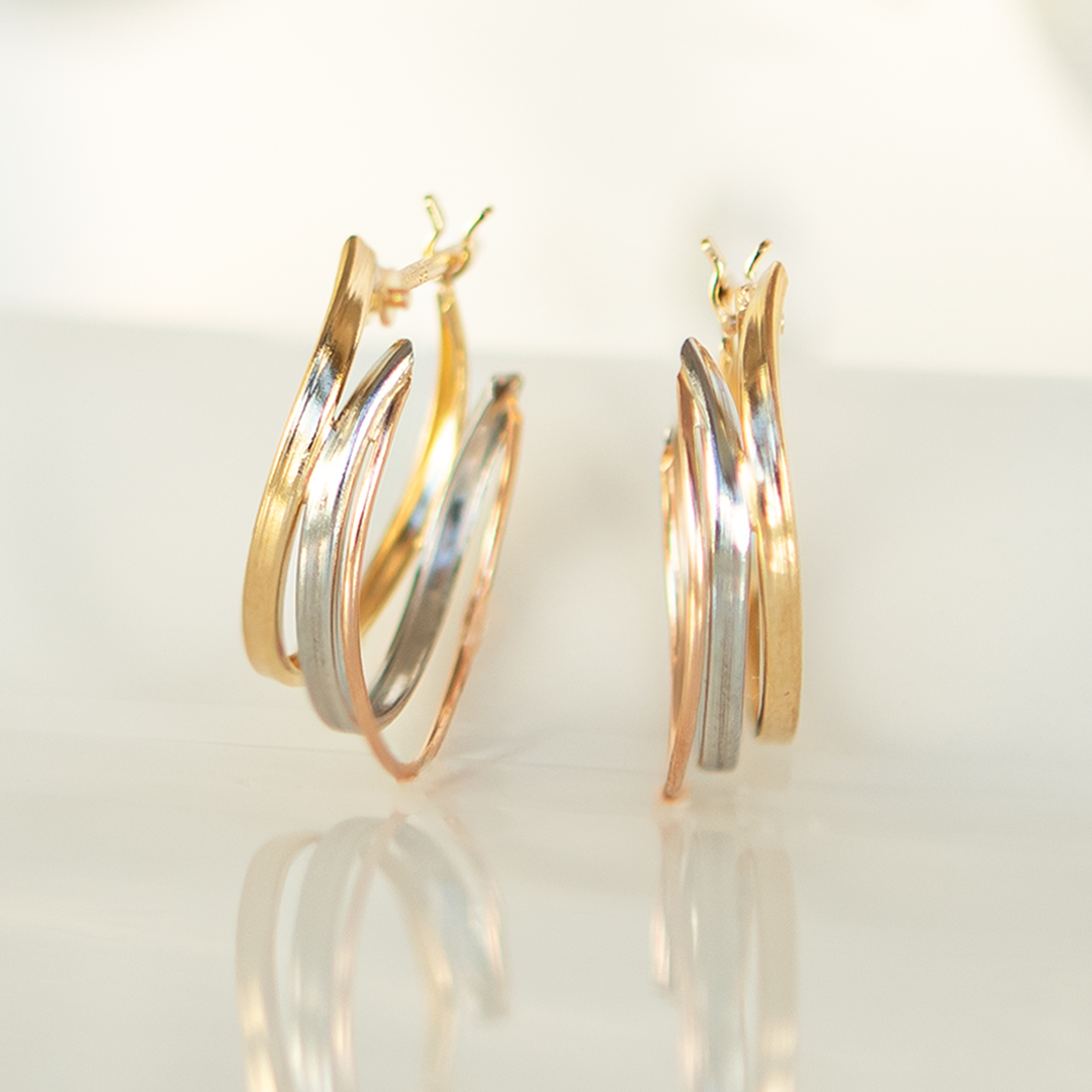 スナップピアス K18イエローゴールド×K18ピンクゴールド×プラチナ (地金)(3連)(トリニティ)[5751500104]