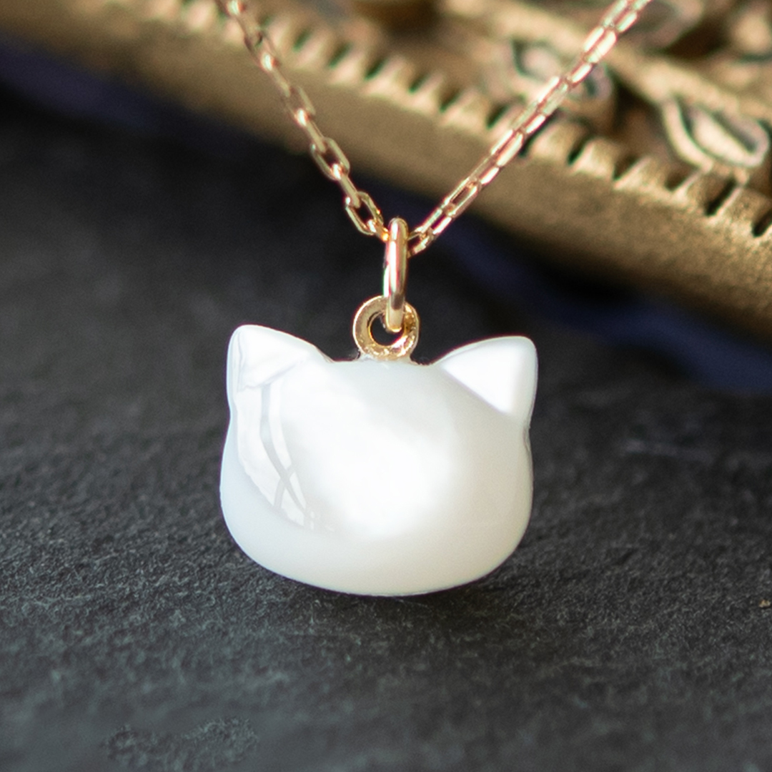 ネックレス K10イエローゴールド シェル(白猫/シロネコ/しろねこ)[6221316101]