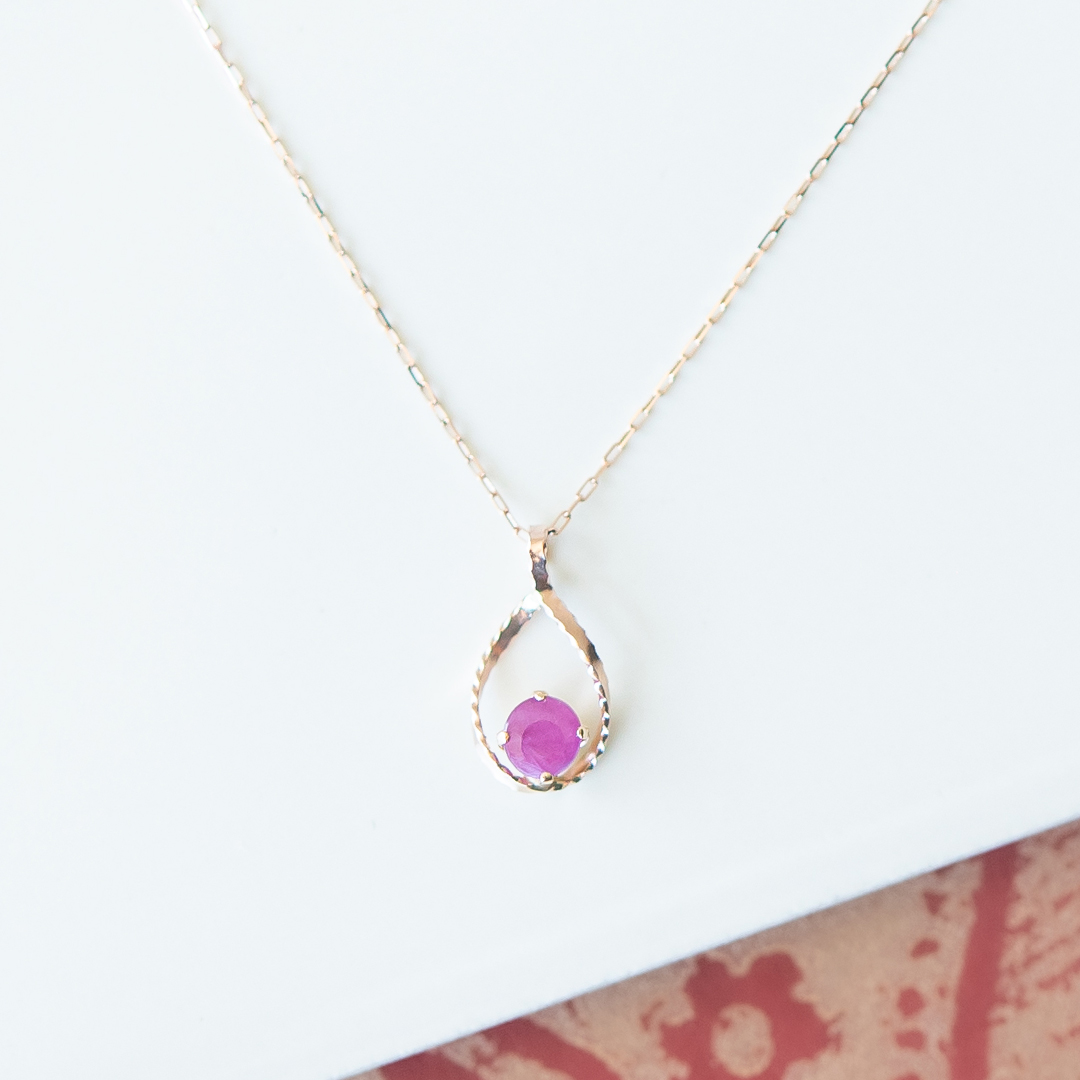 ネックレス K10ピンクゴールド ルビー(雫/しずく/ドロップ)(7月誕生石)[6221407001]