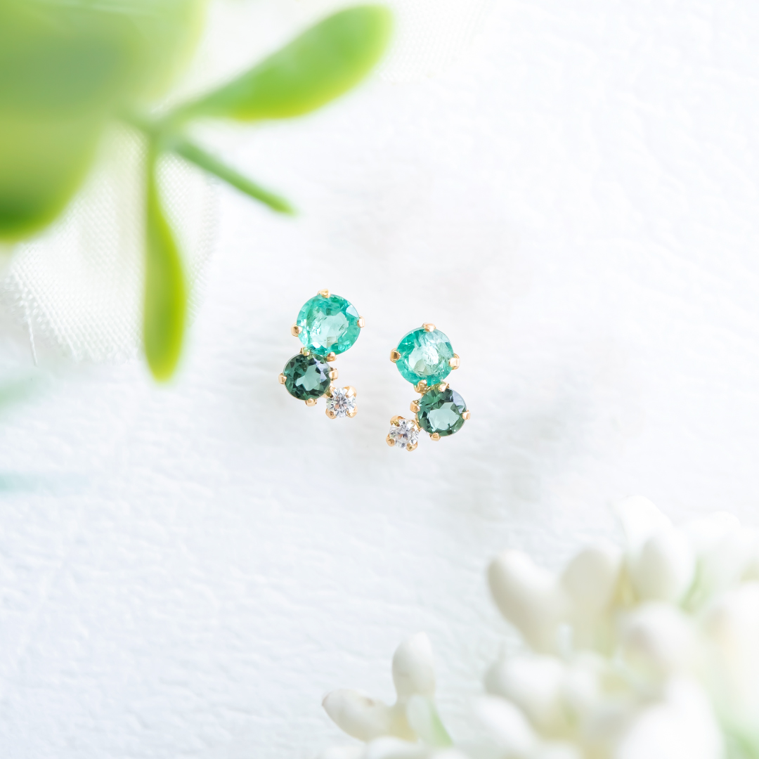 ピアス  K10イエローゴールド エメラルド シンセグリーンクオーツ キュービックジルコニア