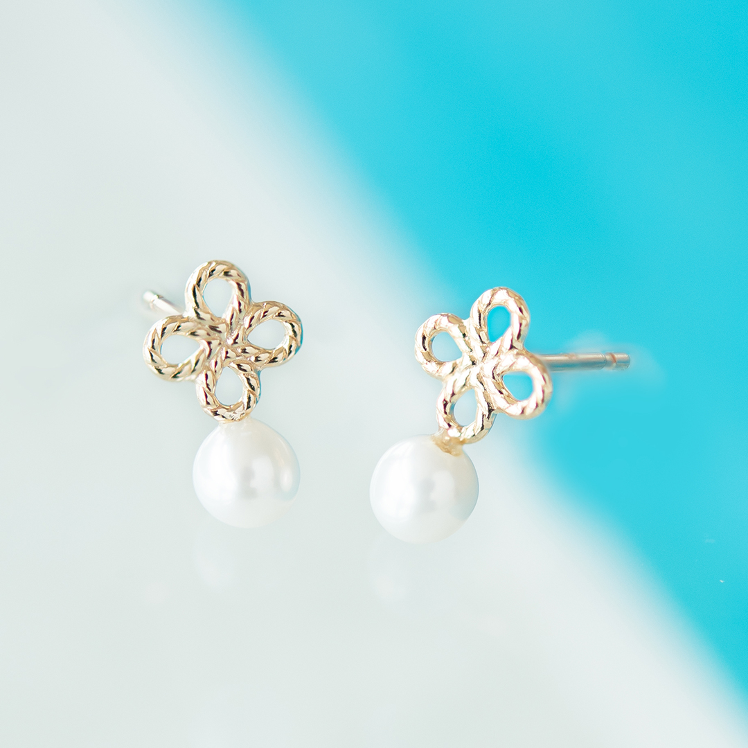 ピアス K10イエローゴールド 淡水パール(花/フラワー