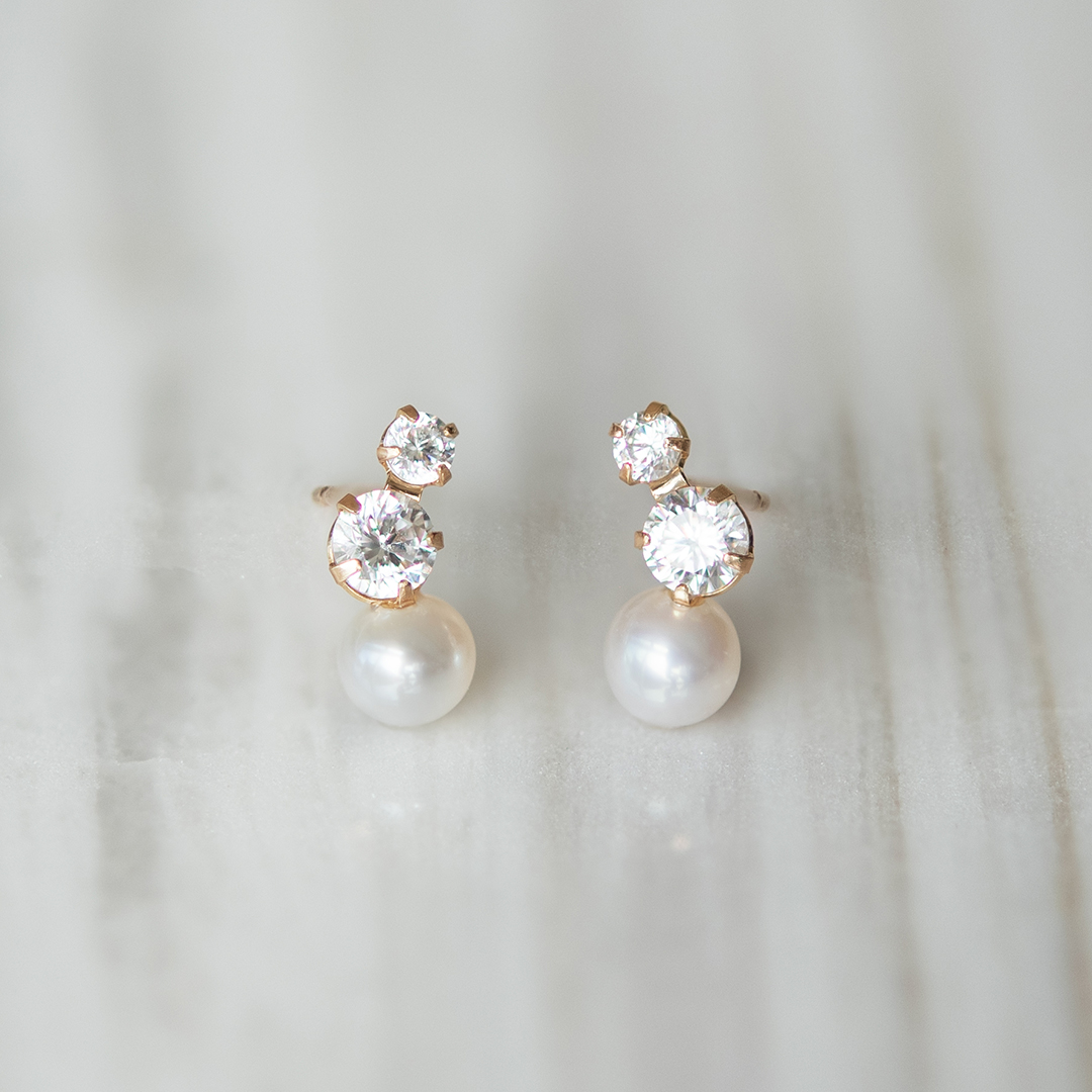 ピアス K10イエローゴールド 淡水パール キュービックジルコニア