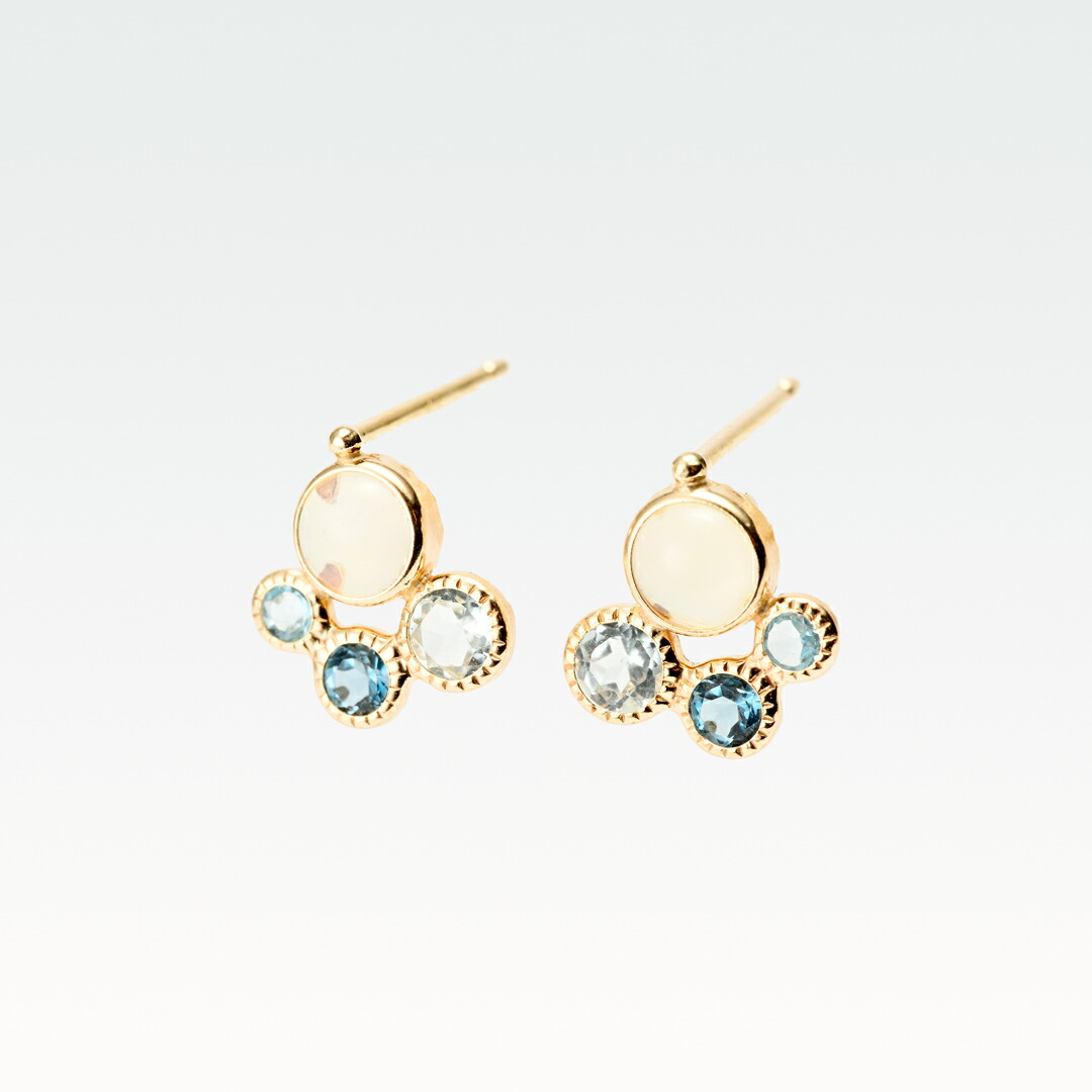 ピアス K10イエローゴールド オパール スカイブルートパーズ ロンドンブルートパーズ ブルートパーズ