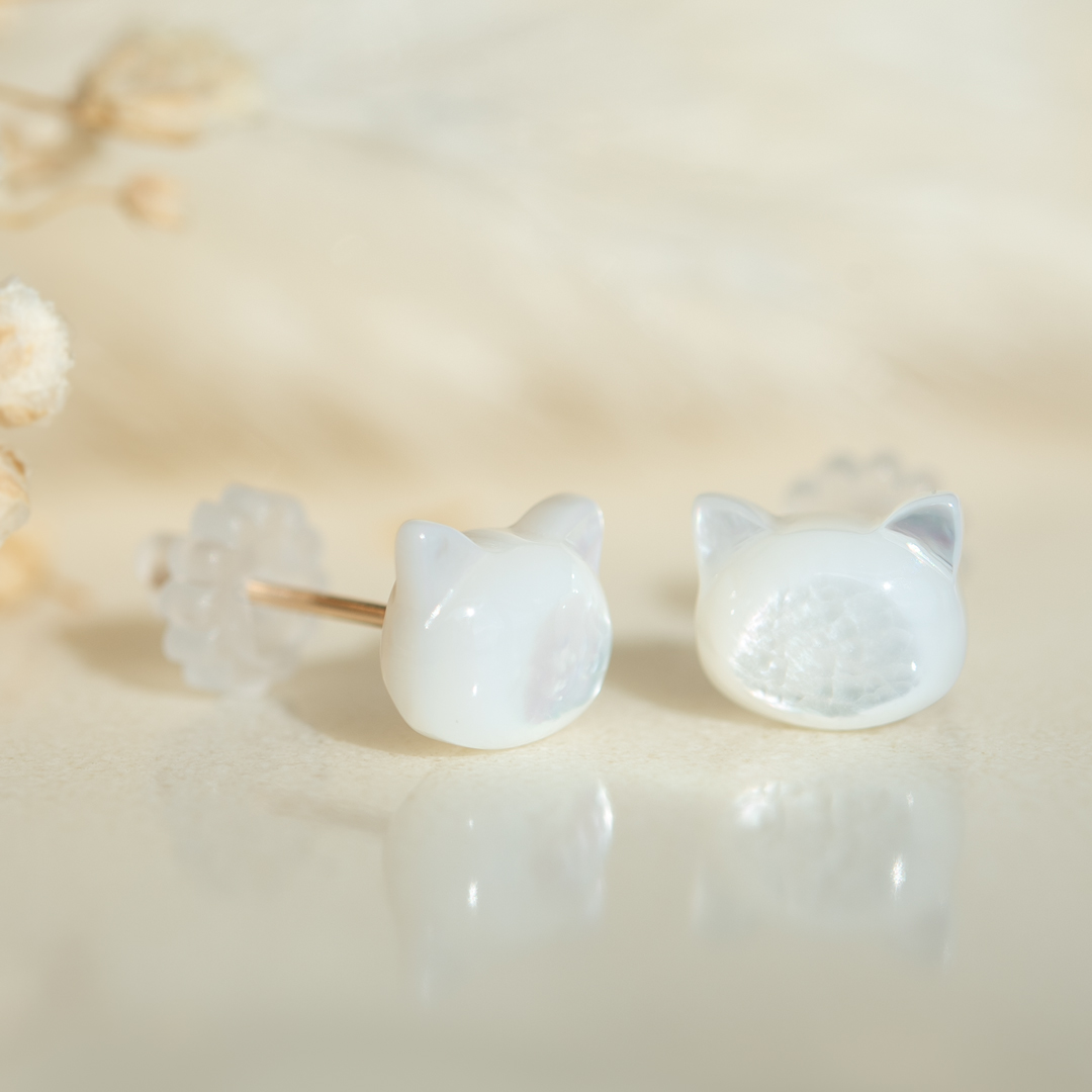 ピアス K10イエローゴールド シェル(白猫/シロネコ/しろねこ)[6252316101]