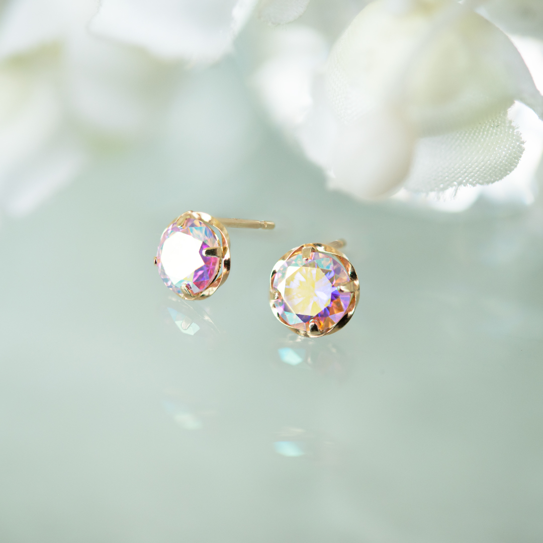 ピアス K10イエローゴールド ピンクオーロラキュービックジルコニア(ピンクオーロラ)(オーロラ)[6252350902]