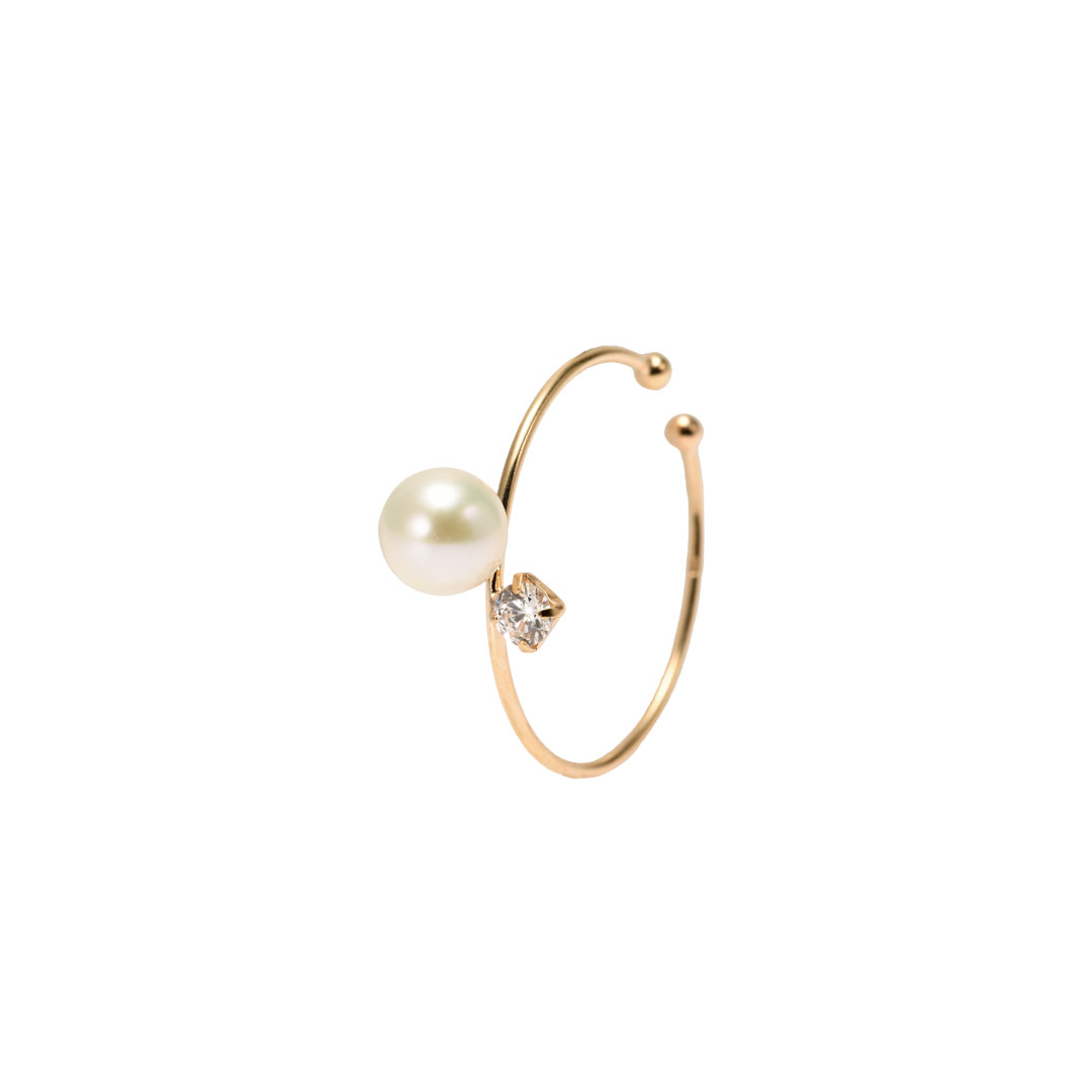 イヤーカフ K10イエローゴールド 淡水パール キュービックジルコニア