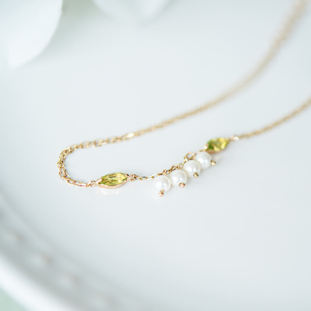 ブレスレット K10イエローゴールド ペリドット 淡水パール(JLージュエルー)(ブーケ)(すずらん)(２連)[6274306201]