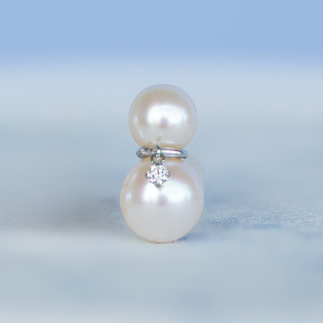 【片方】ピアス K10ホワイトゴールド 淡水パール ダイヤモンド(JLージュエルー)(4月誕生石)(雪だるま/ゆきだるま)(冬)[6277206203]