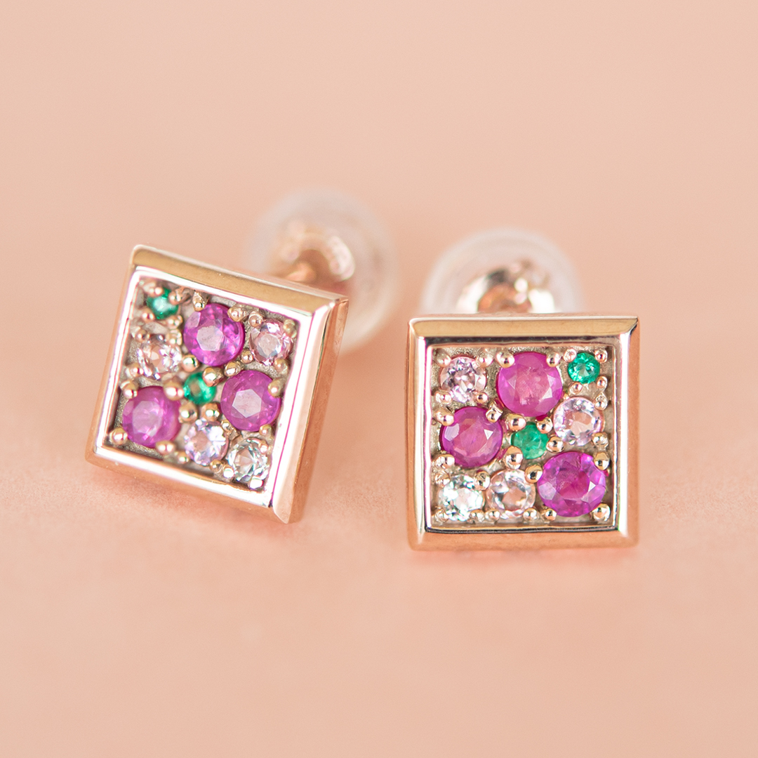 ピアス K10ピンクゴールド ルビー ピンクトルマリン ホワイトトパーズ エメラルド(JLージュエルー)(四季)(春夏秋冬)(春)[6277407001]