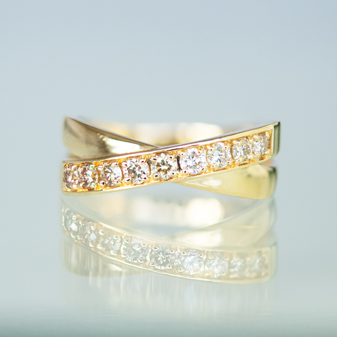 リング K18イエローゴールド ブラウンダイヤモンド0.3ct(4月誕生石)(天然石)(クロスライン)(鑑別カード付き)[6311340205]