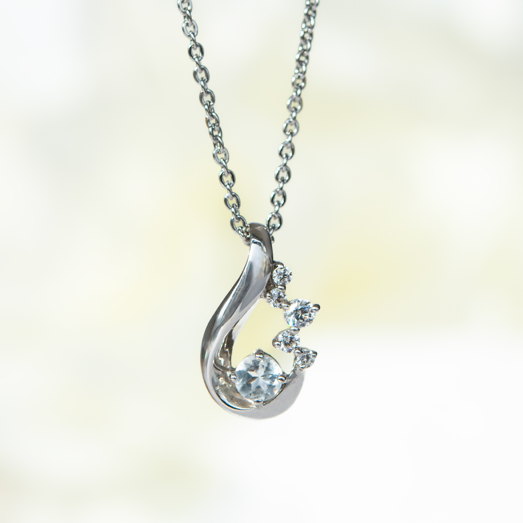 ネックレス シルバー925 ロジウムコーティング  ステンレススチール アクアマリン キュービックジルコニア