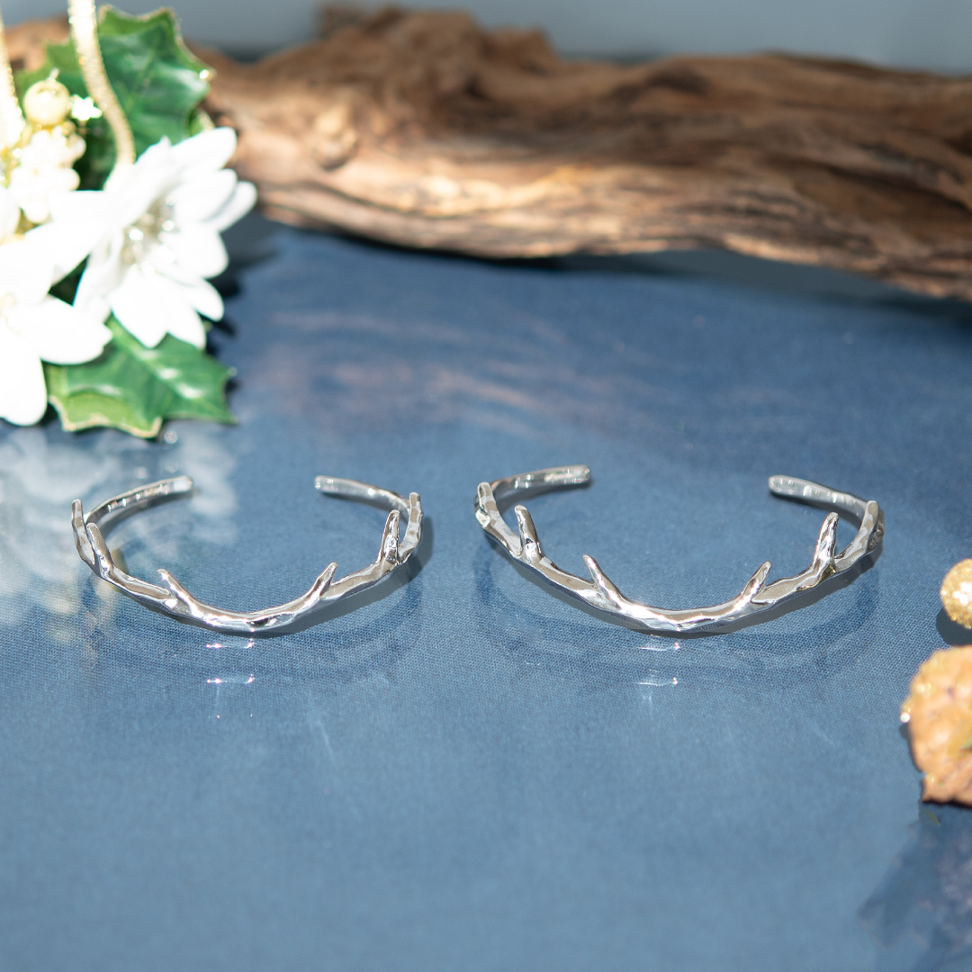 バングル(ペア) シルバー925 ロジウムコーティング(JLージュエルー)(野生動物の楽園)(エゾシカ)(鹿の角)[6274600102-6274600101]