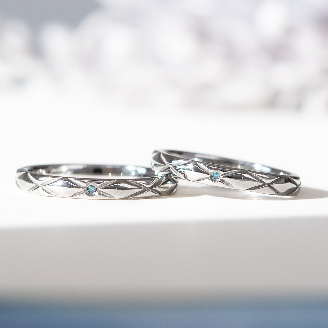 【ペアセット】リング ステンレススチール ブルーダイヤモンド