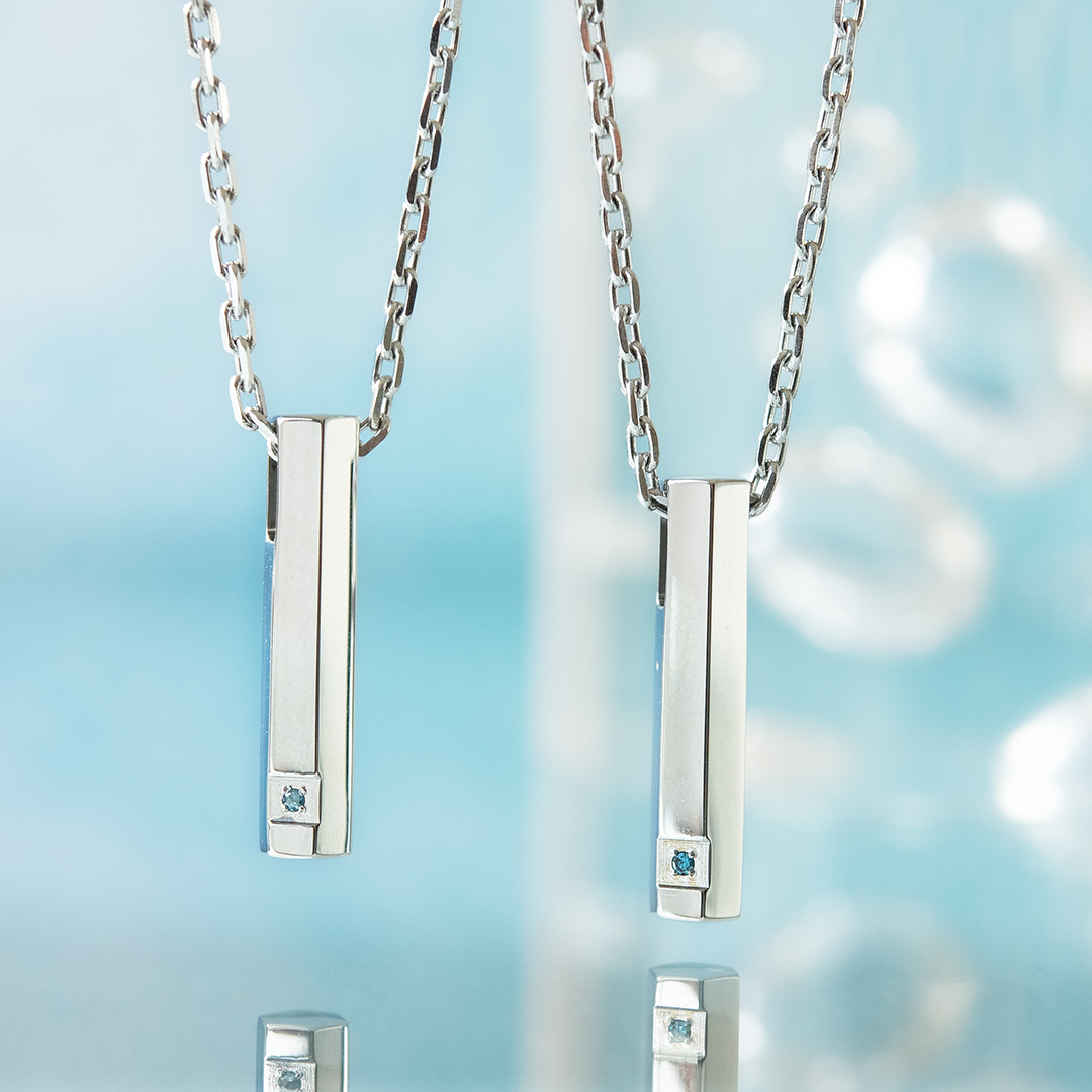 【ペアセット】ネックレス ステンレススチール ブルーダイヤモンド