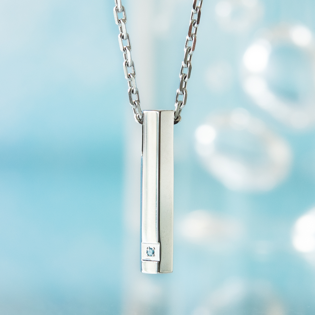 ネックレス ステンレススチール ブルーダイヤモンド