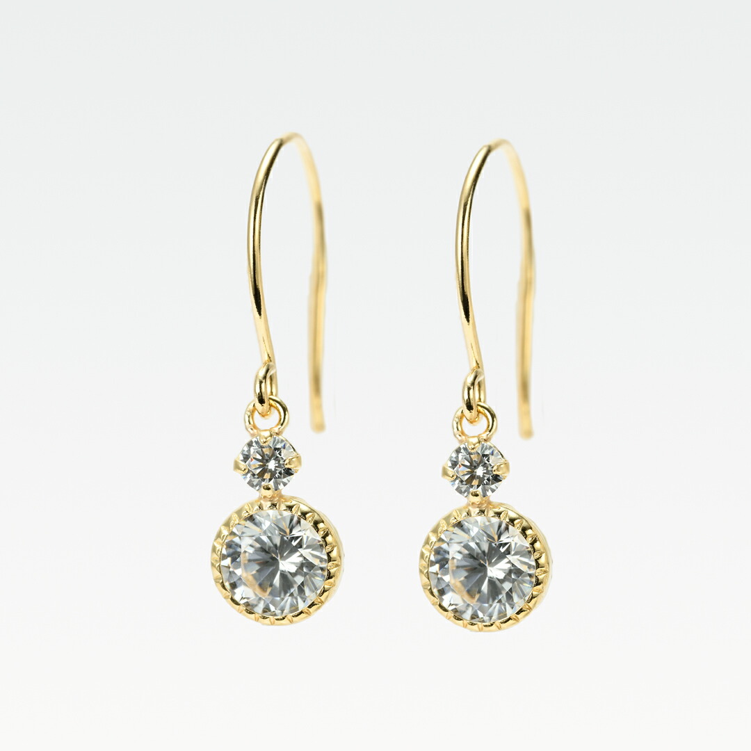 フックピアス K10イエローゴールド  キュービックジルコニア