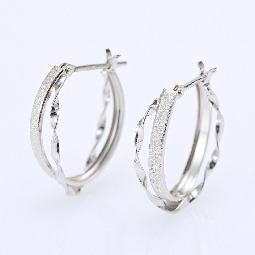 スナップピアス K10ホワイトゴールド (地金)(フープピアス)(2連)(ツイスト) [6251200112]