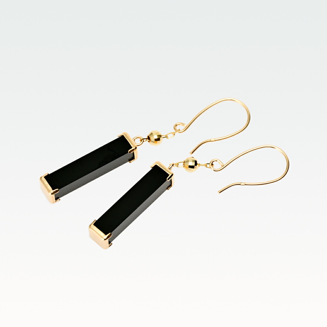 フックピアス K10イエローゴールド オニキス(ミラーボール)(パワーストーン)[6251314001]