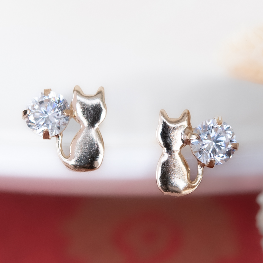 ピアス K10イエローゴールド キュービックジルコニア(猫/ネコ/ねこ)[6252350108]
