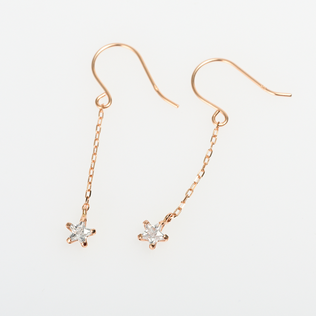 フックピアス K10ピンクゴールド キュービックジルコニア