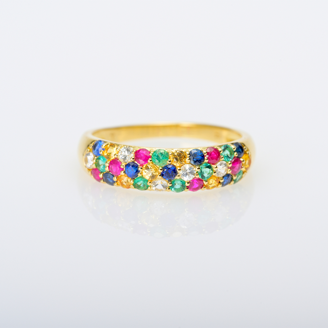 リング K18イエローゴールド サファイア エメラルド オレンジサファイア ルビー ホワイトサファイア(JLージュエルー)(美瑛の四季)[6271399902]