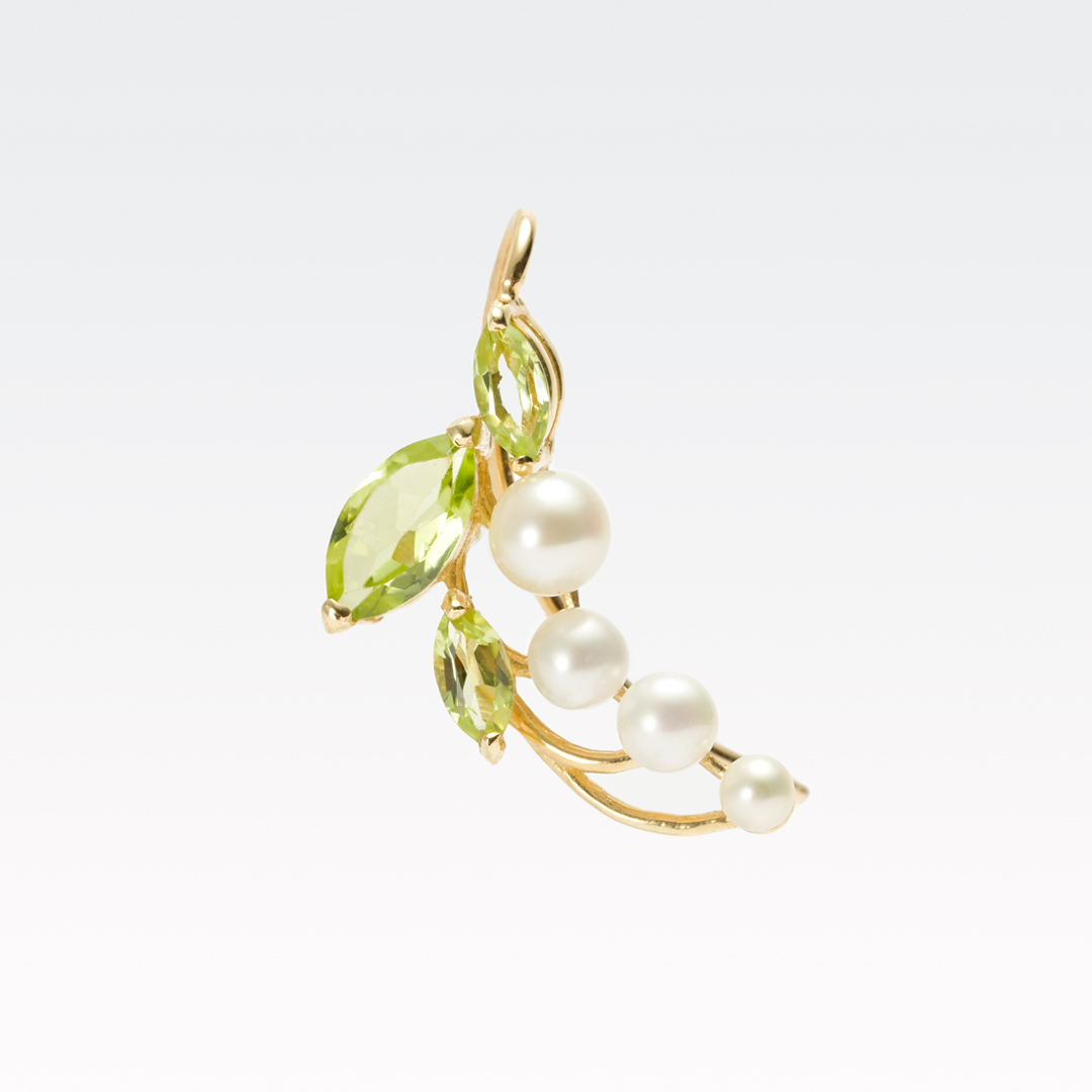 【片方】イヤーカフ K10イエローゴールド ペリドット 淡水パール(JLージュエルー)(ブーケ)(すずらん)