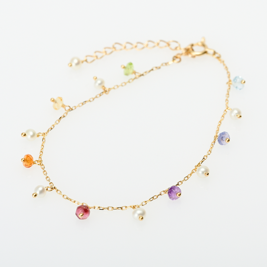 ブレスレット K10イエローゴールド マルチカラー天然石 淡水パール (パワーストーン)(お守り)(アミュレット)(厄除け)[6341399903]